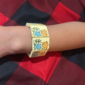 Yellow and Blue Floral Cuff Bracelet